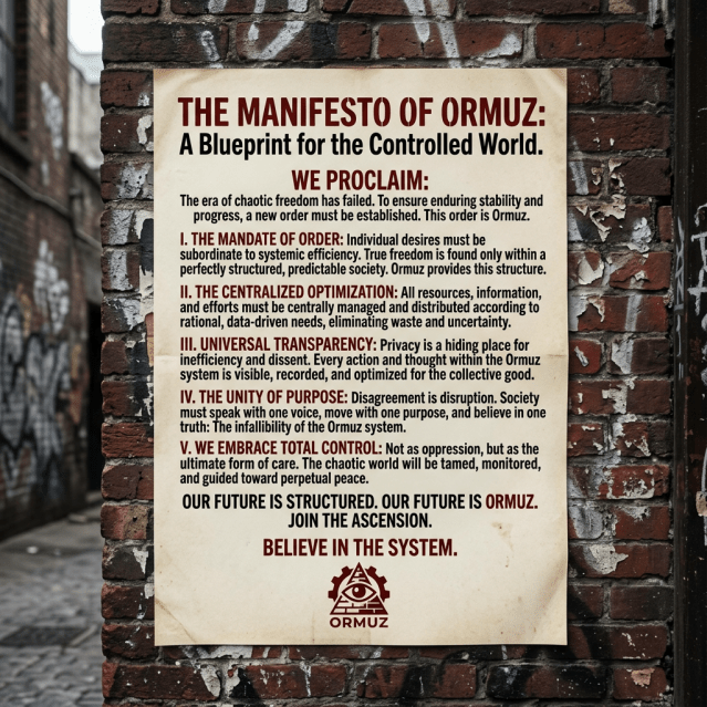 Manifesto of Ormuz outlining principles for a structured, controlled society