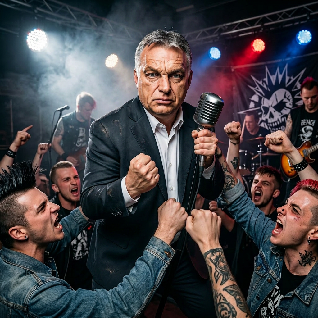 Female punk rock singer yelling into vintage microphone with enthusiastic crowd