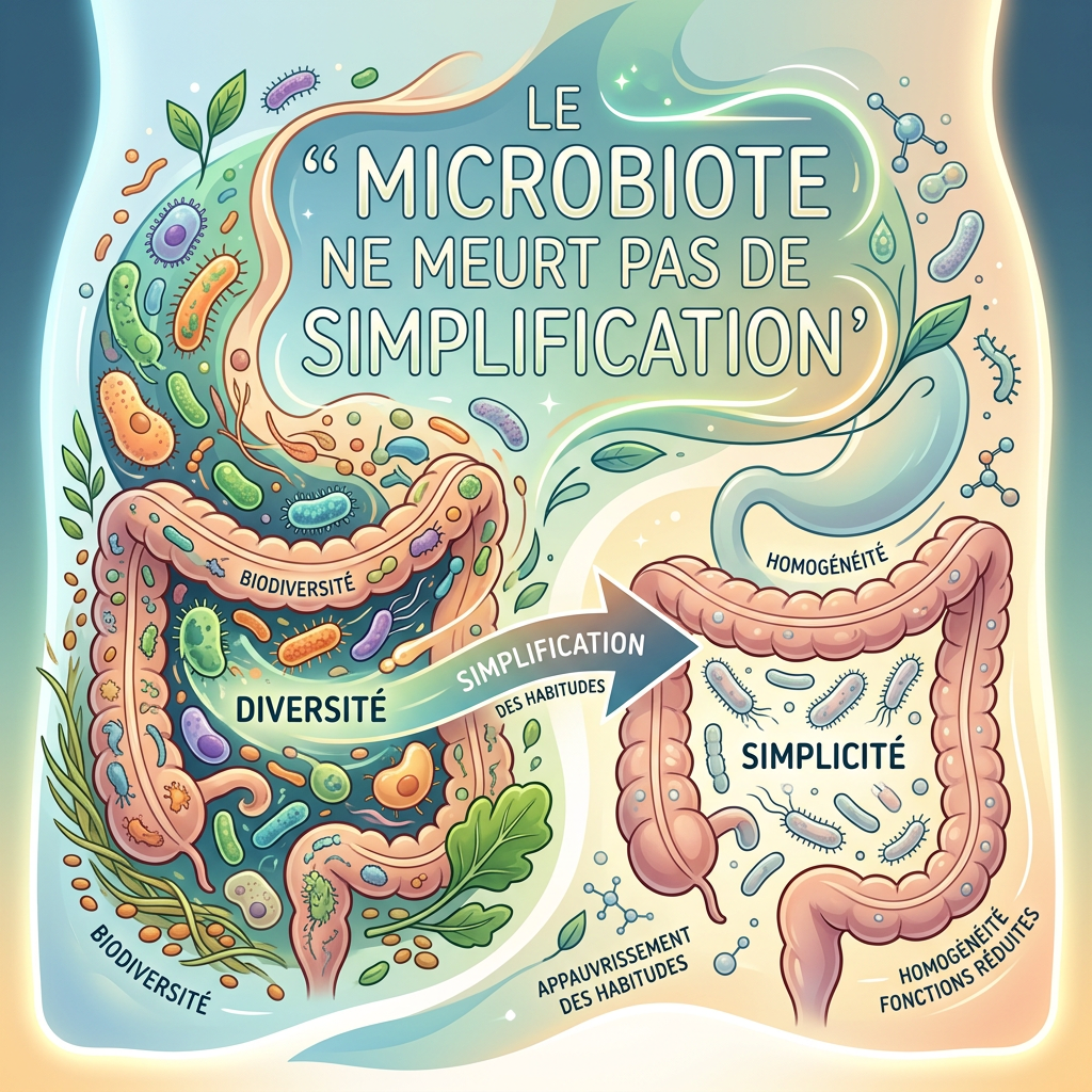 Illustration showing diverse microbiota linked with biodiversity and simplified microbiota linked with homogeneity and reduced functions