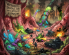 Cartoon of tanks and soldiers attacking colorful microbes inside an organic environment with a sign reading 'Microbiote Destruction For Capitalist Expansion'