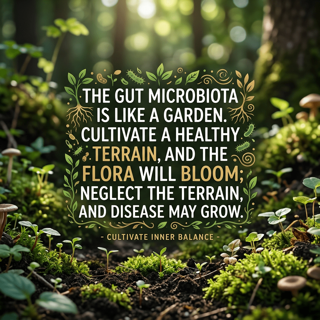 Text on a garden background about cultivating healthy gut microbiota like a garden