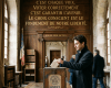 Man placing ballot in vintage French voting box inside historic room