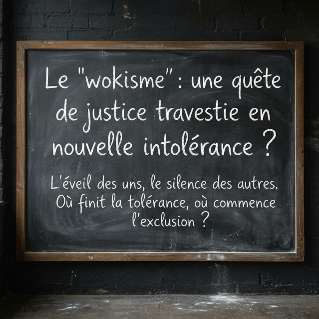 Chalkboard text questioning 'wokisme' as justice or intolerance and the limits of tolerance and exclusion